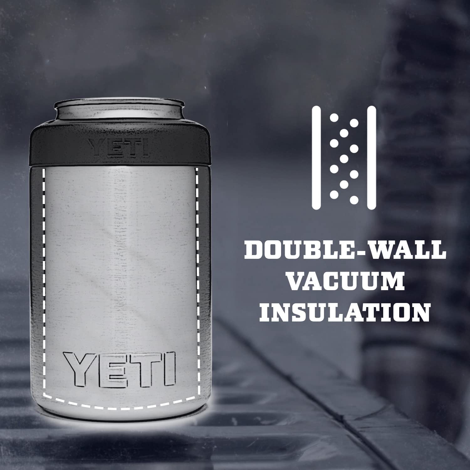 YETI Colster diseño ergonómico facilita sostener la lata con una mano