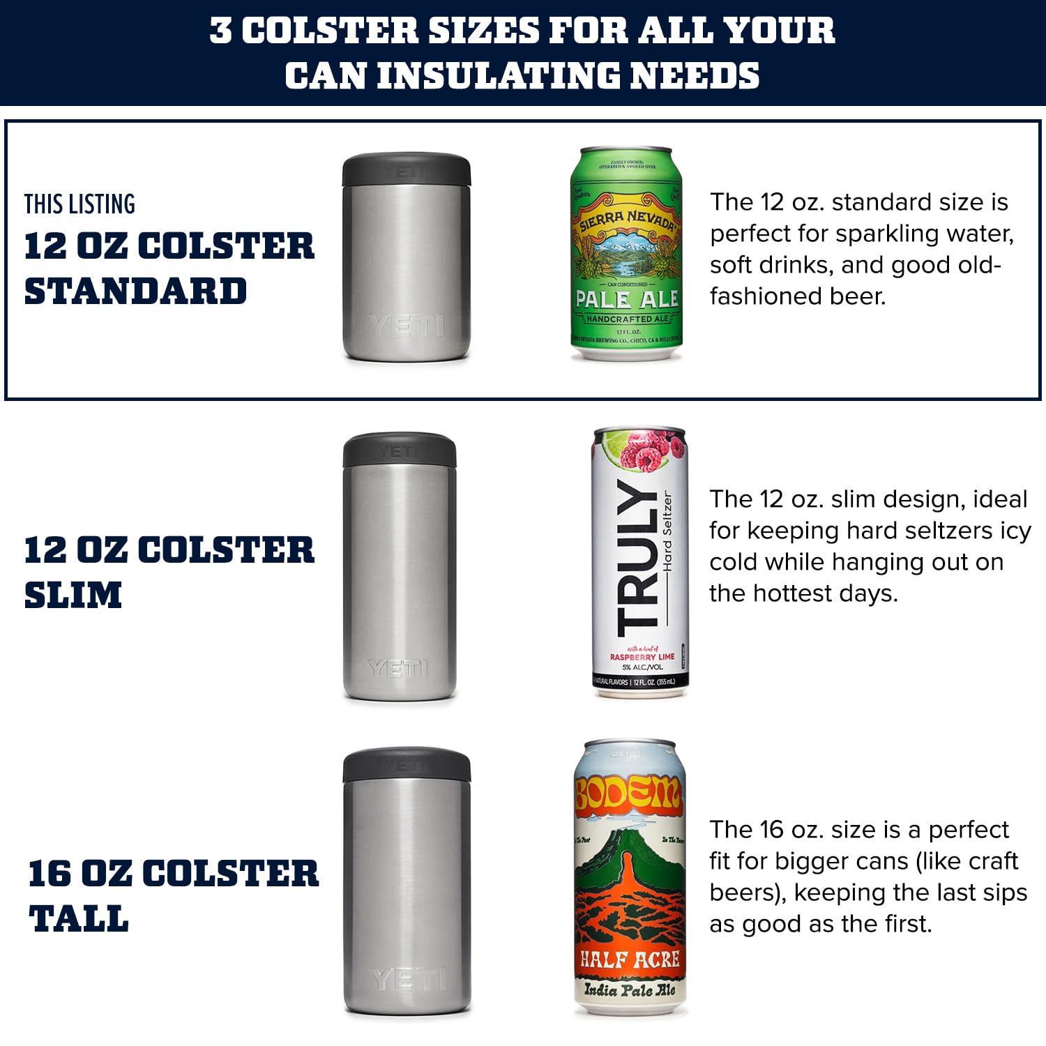 Dimensiones del Colster: 3x4,25 pulgadas para latas estándar.