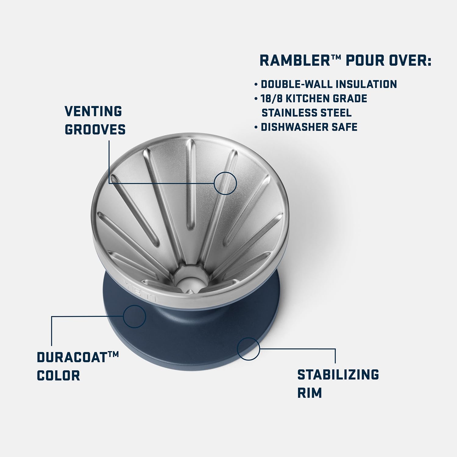 YETI Pour Over: compatible con filtros V60 para filtrado limpio.