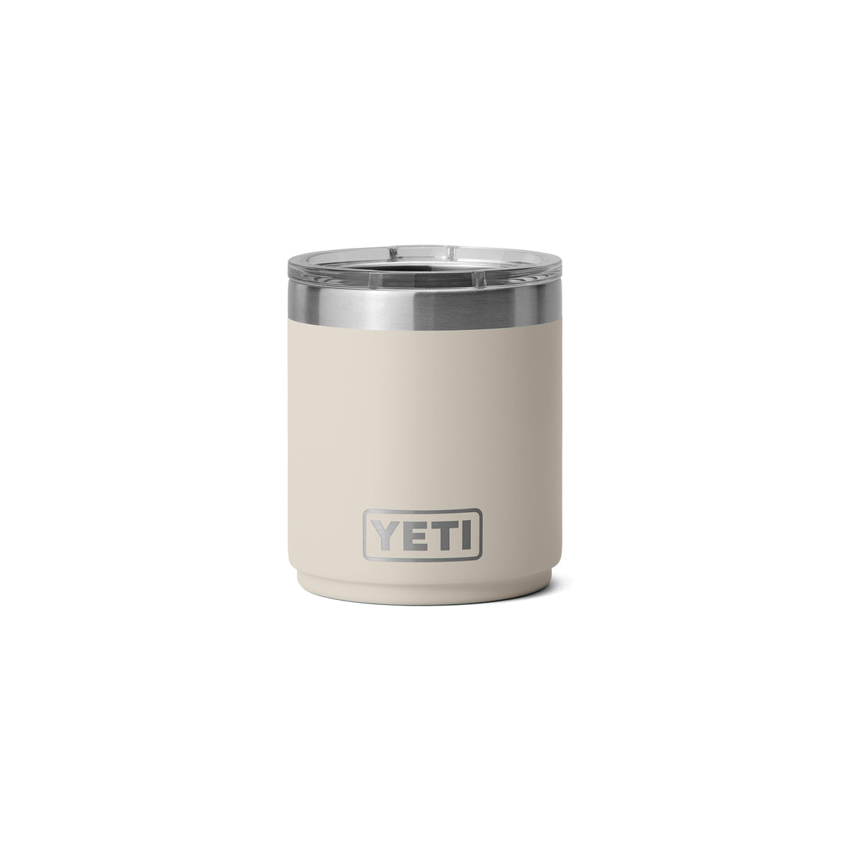 YETI Rambler 10 oz Lowball 2.0 con tapa magnética deslizante frente; uso diario.
