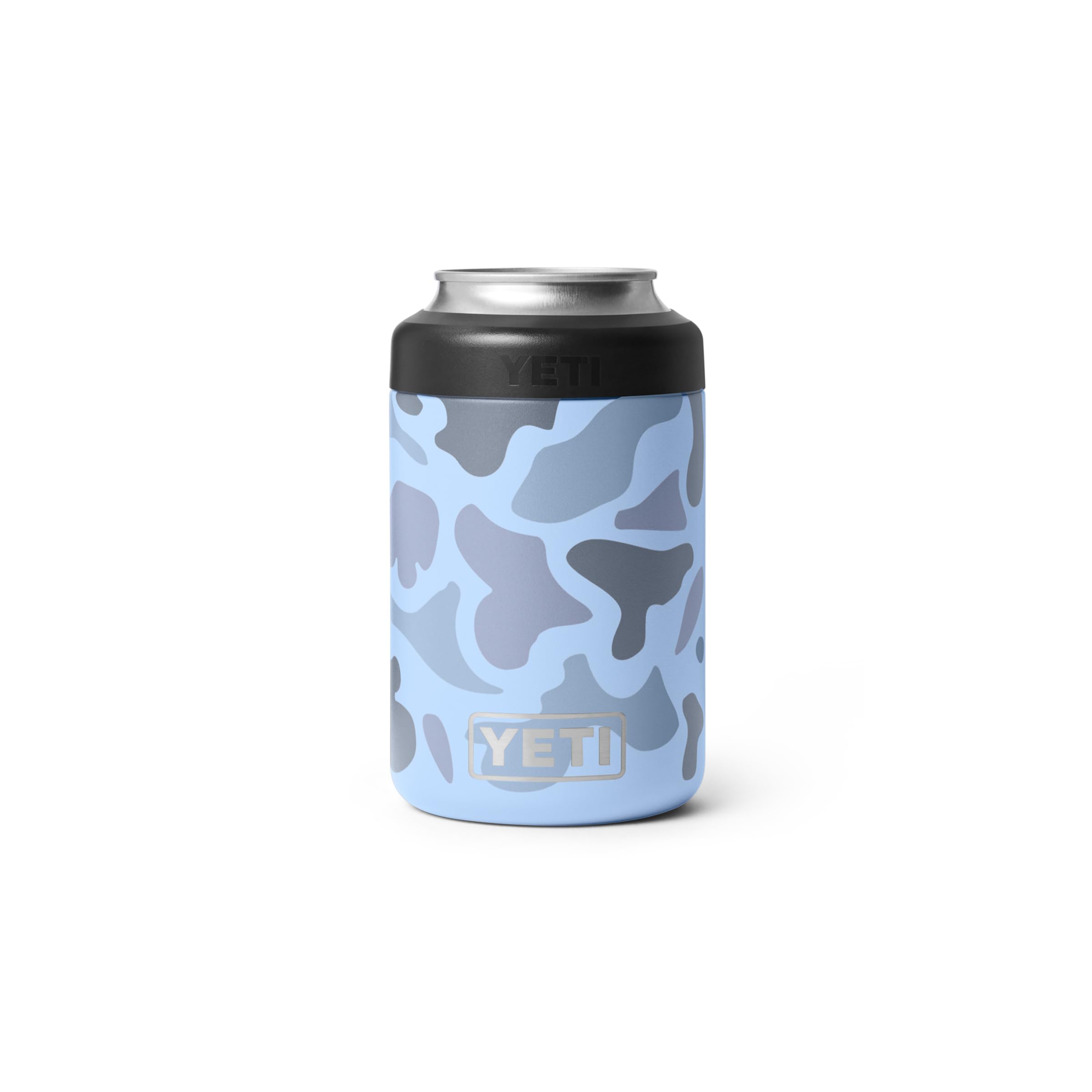 YETI Rambler Colster 12 oz con camuflaje azul mantiene la lata fría en exteriores.