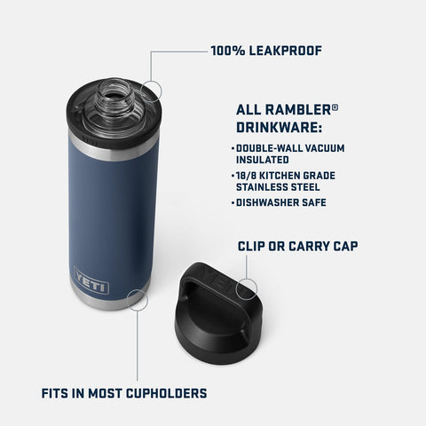 YETI Rambler con aislante-doble-pared mantiene la bebida fría por más tiempo.