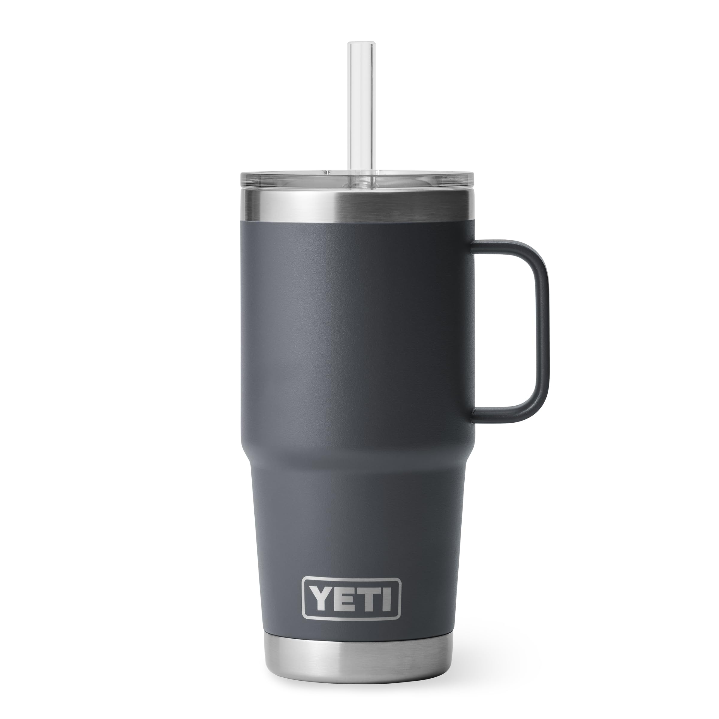 YETI Rambler 25oz con manija, cómodo para transporte diario.