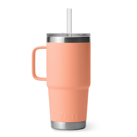 YETI Rambler 25 oz con Asa y Tapa de Sorbo – Vaso de Viaje con Aislamiento al Vacío, Acero Inoxidable, Color Durazno
