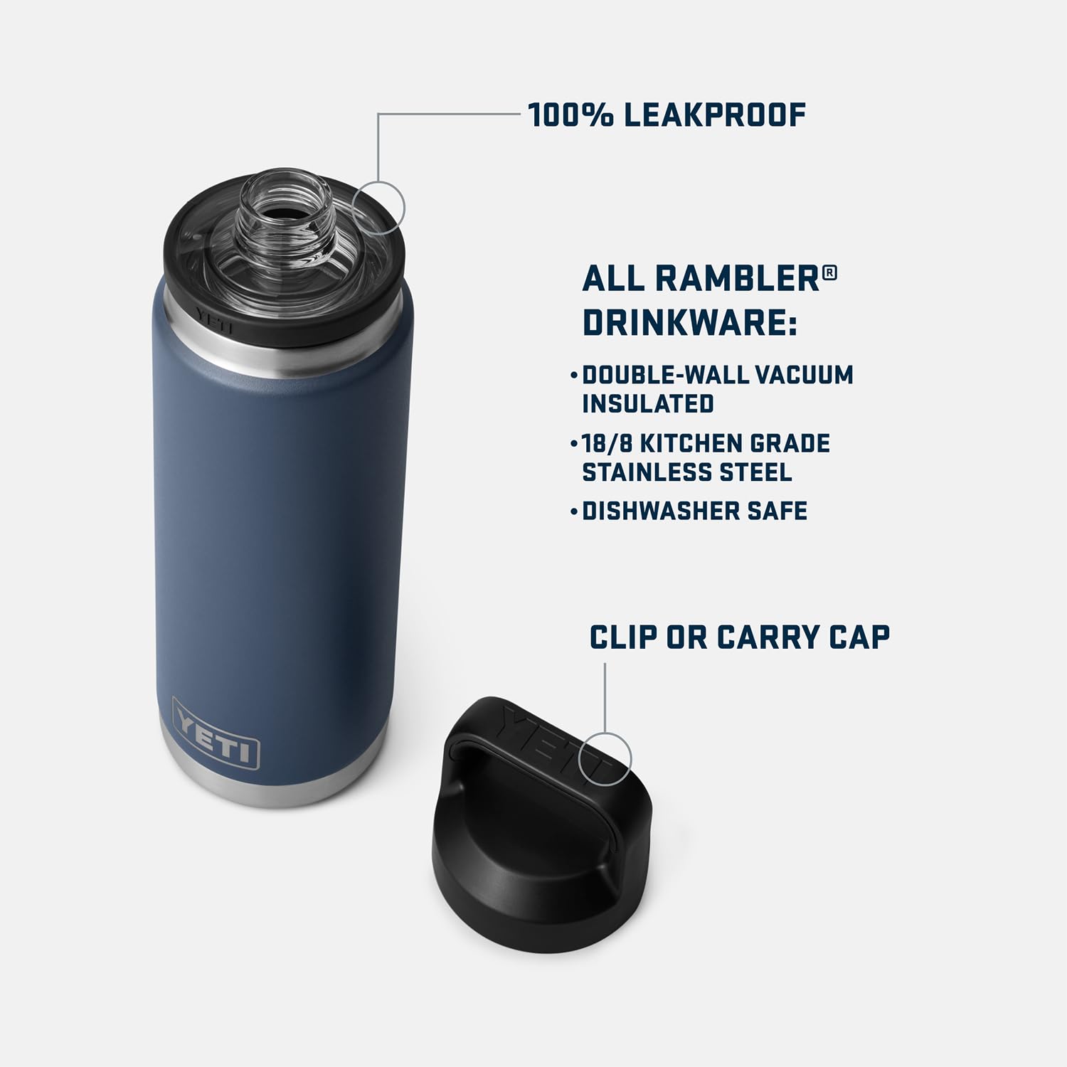 La YETI Rambler 26 oz con aislamiento-doble-paredes mantiene bebidas frías o calientes.