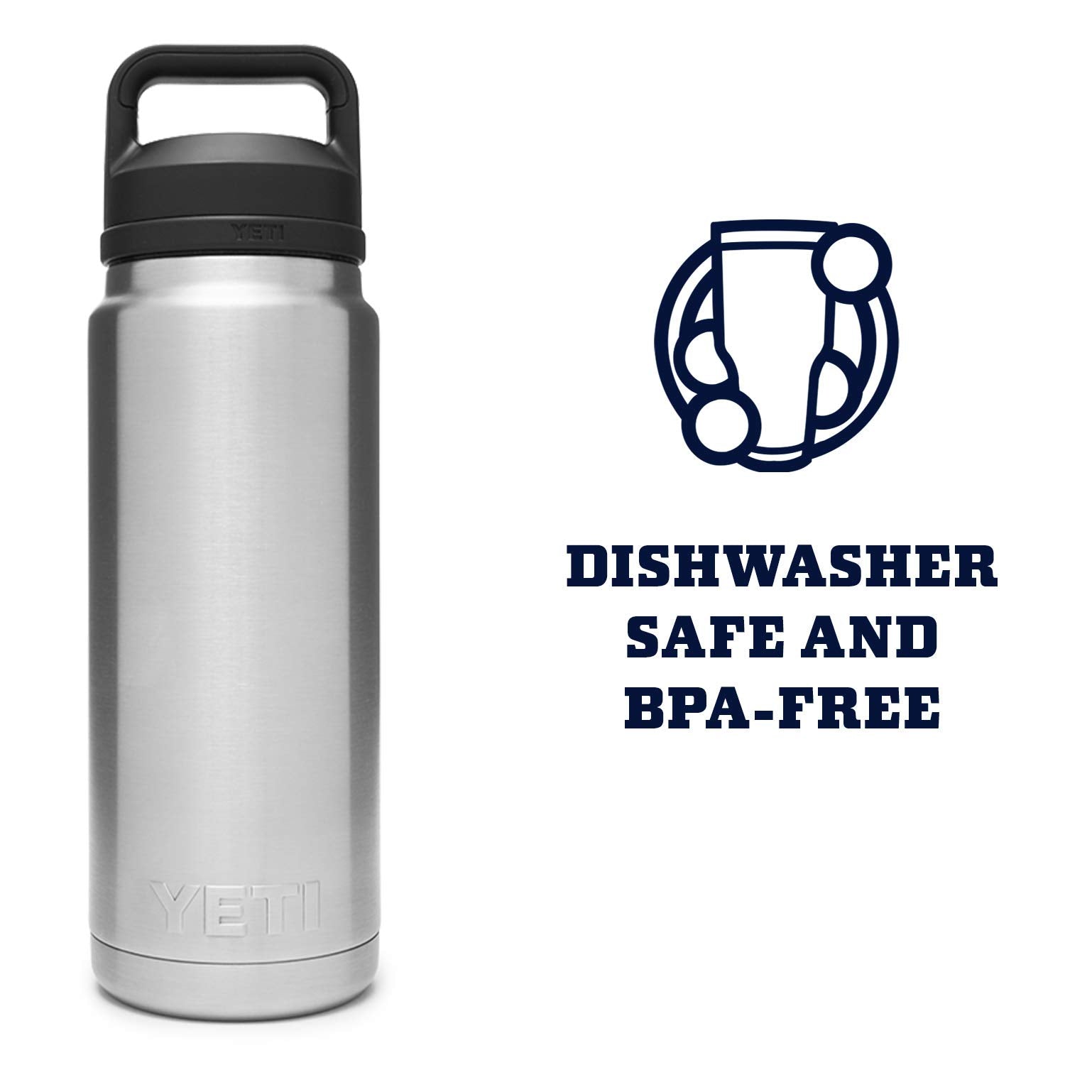 YETI Rambler 26 oz, dimensiones 10,5 pulgadas, transporte cómodo.