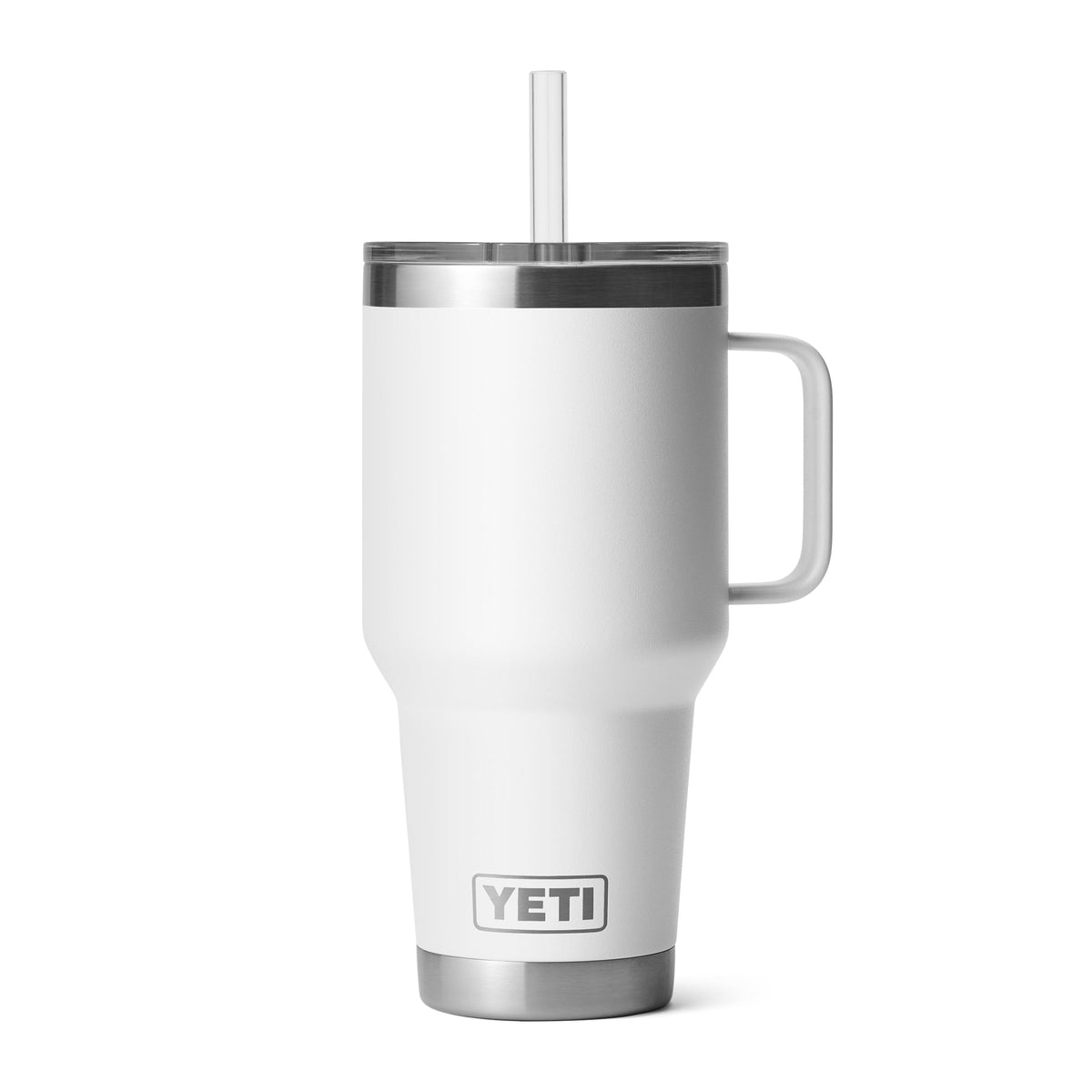 YETI Rambler 35 oz con manija, cómodo para transportar en cualquier viaje.