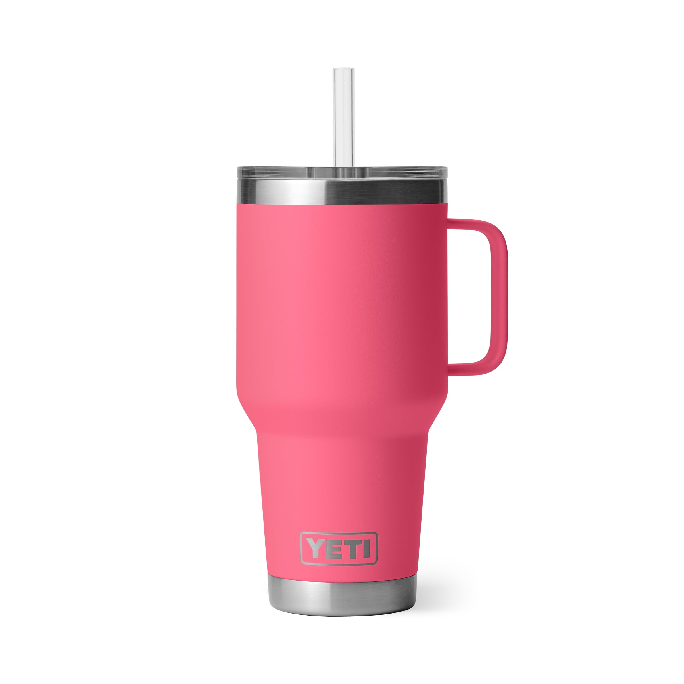 YETI Rambler 35 oz con asa y tapa pajilla en rosa tropical, listo para uso diario.