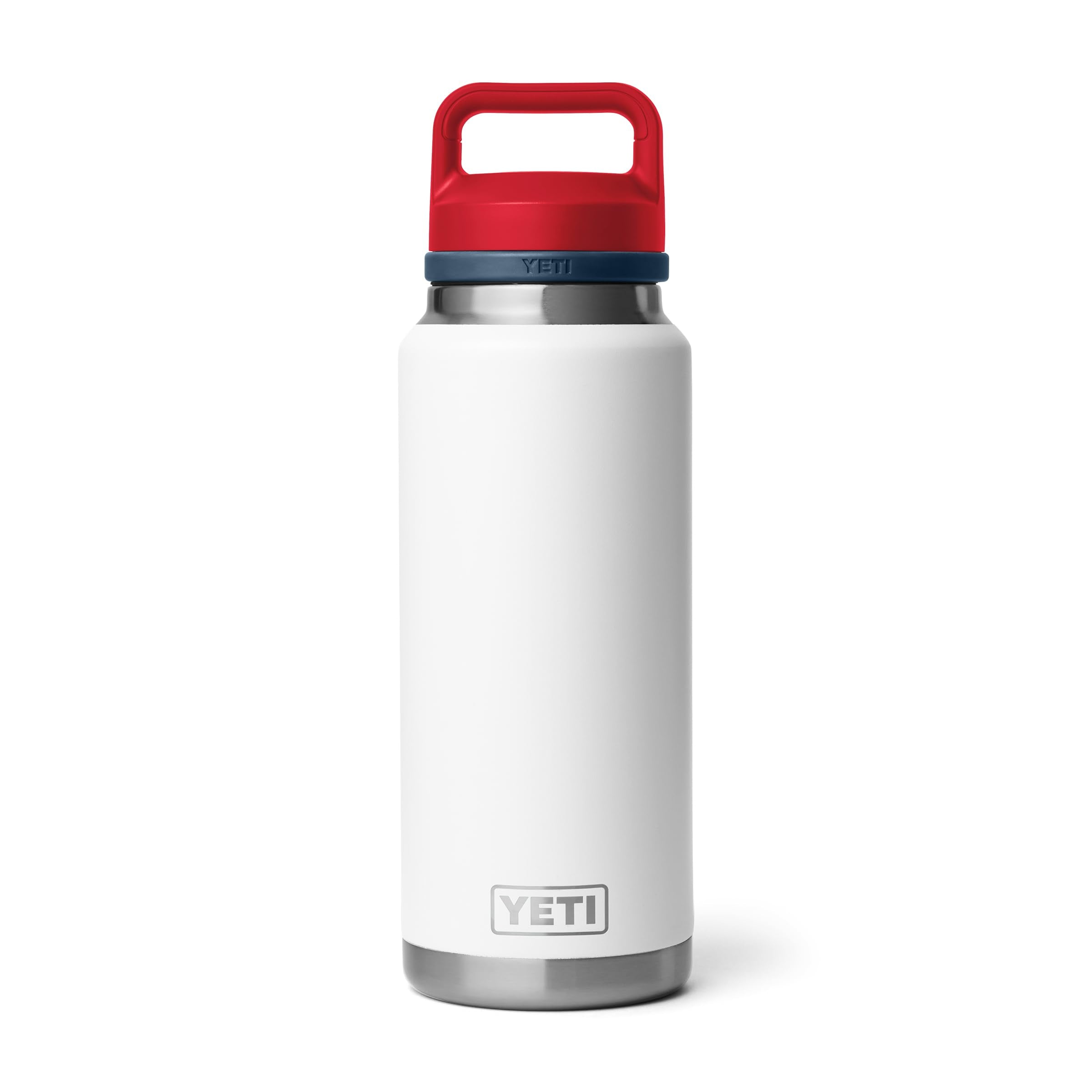 YETI Rambler 36 oz, vista frontal, diseño ergonómico para un agarre cómodo.