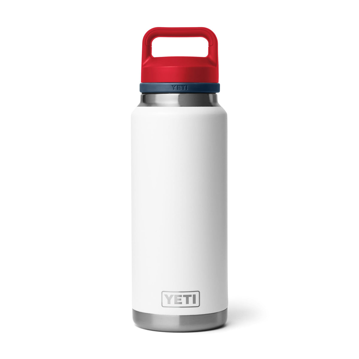 YETI Rambler 36 oz, vista frontal, diseño ergonómico para un agarre cómodo.