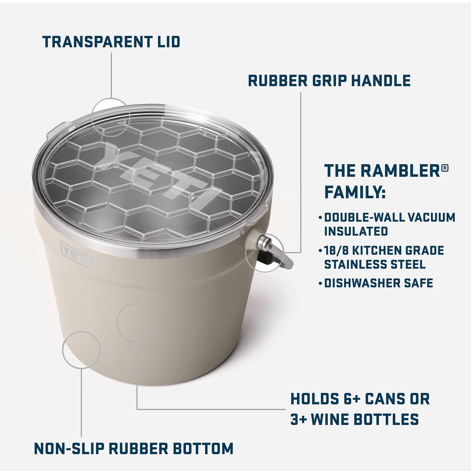 Balde de bebidas YETI Rambler con tapa para proteger y mantener la temperatura