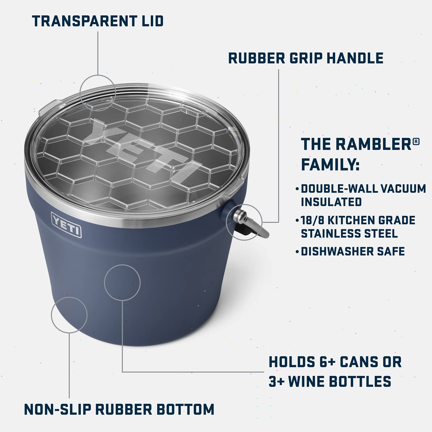 Cierre de tapa del YETI Rambler Bucket para conservar bebidas frías