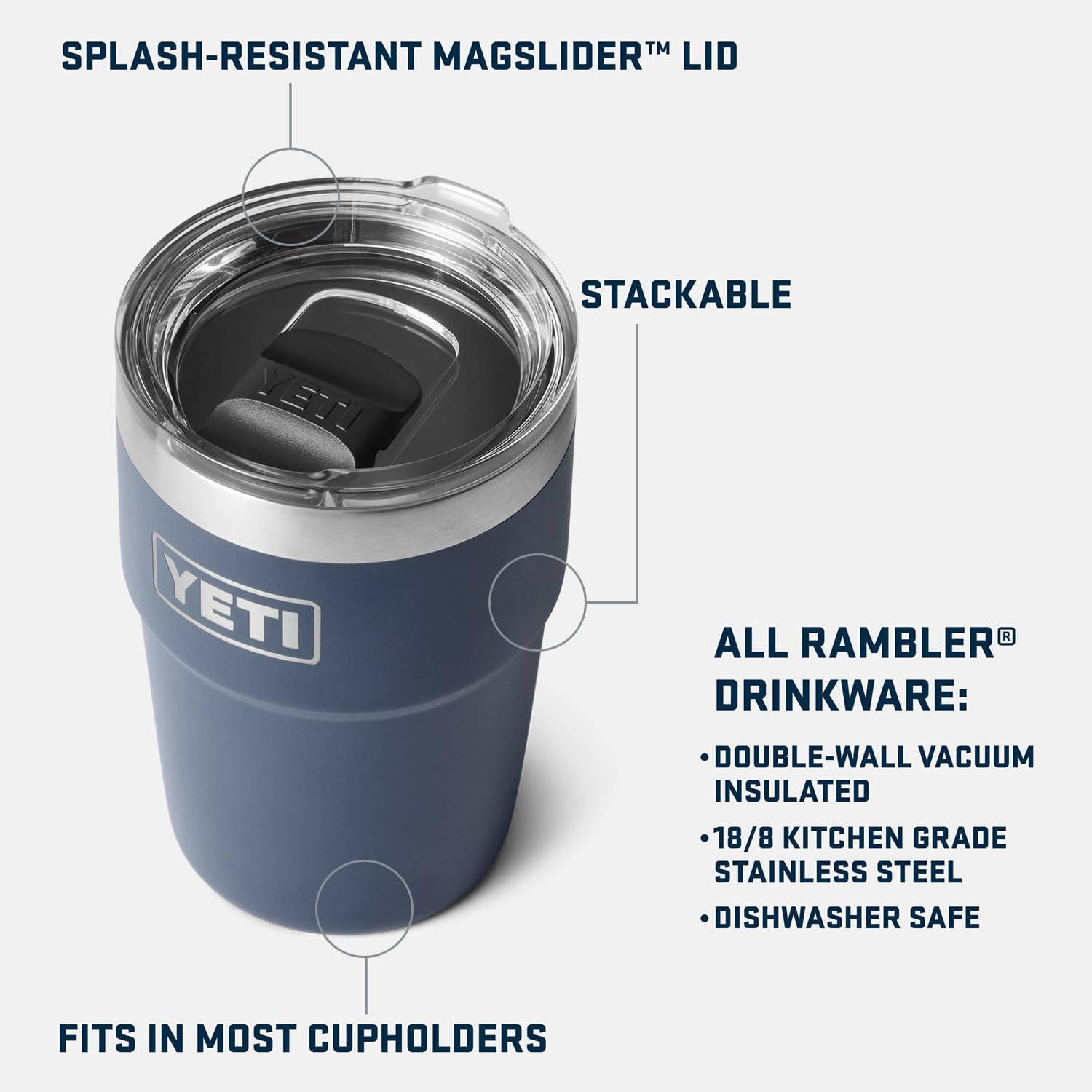 Diseño ergonómico del YETI Rambler para un agarre cómodo.