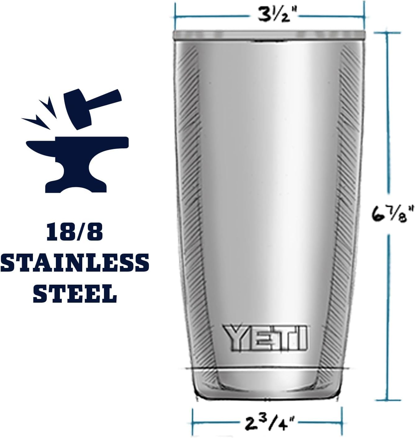 YETI Rambler libre de BPA y apto para lavavajillas.