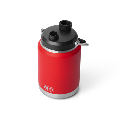 YETI Rambler medio galón rojo rescate: mantiene bebidas frescas en aventuras al aire libre.