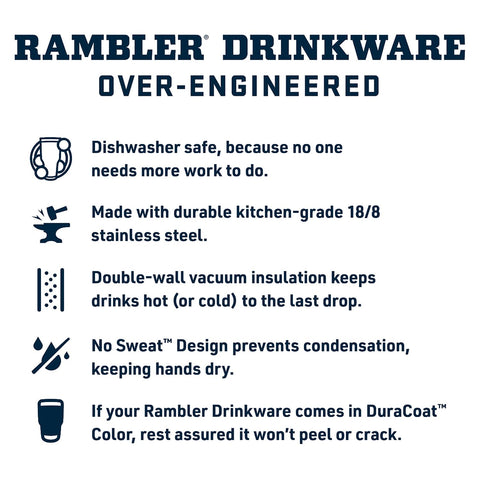 Rambler de YETI con diseño sin sudor para manos secas.