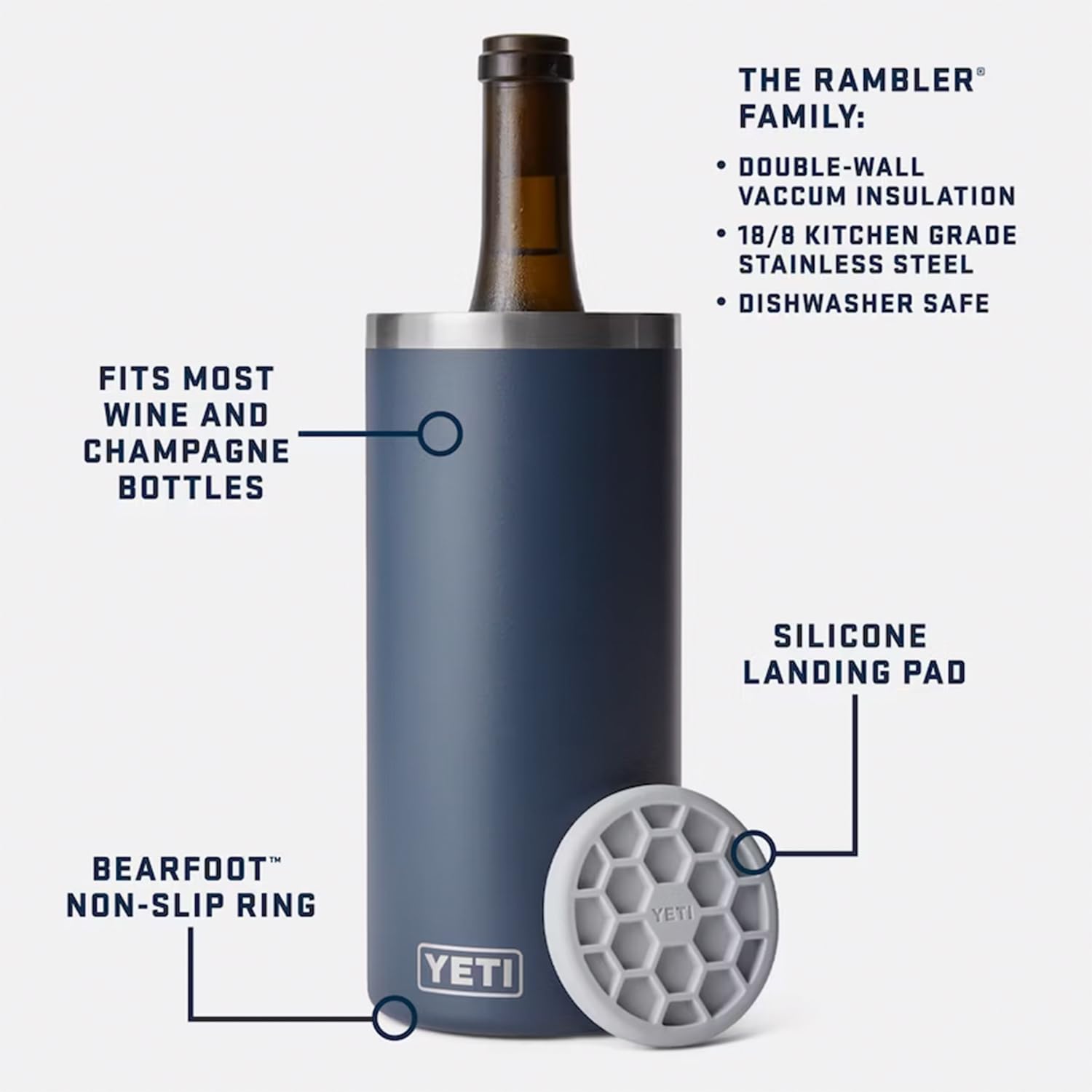 YETI Rambler Wine Chiller base-de-silicona protege la botella de golpes