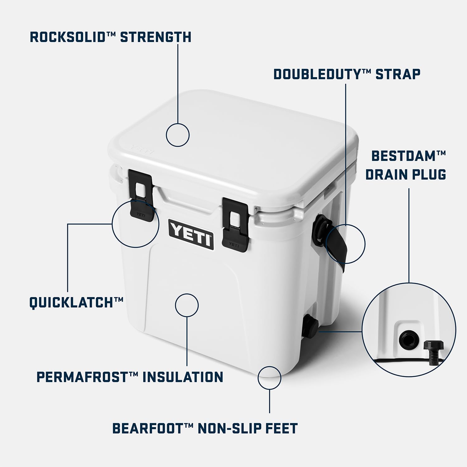 YETI Roadie 24-2.0 drenaje con tapón, vaciado rápido para refrigeración eficiente.