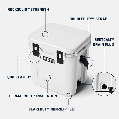 YETI Roadie 24-2.0 drenaje con tapón, vaciado rápido para refrigeración eficiente.