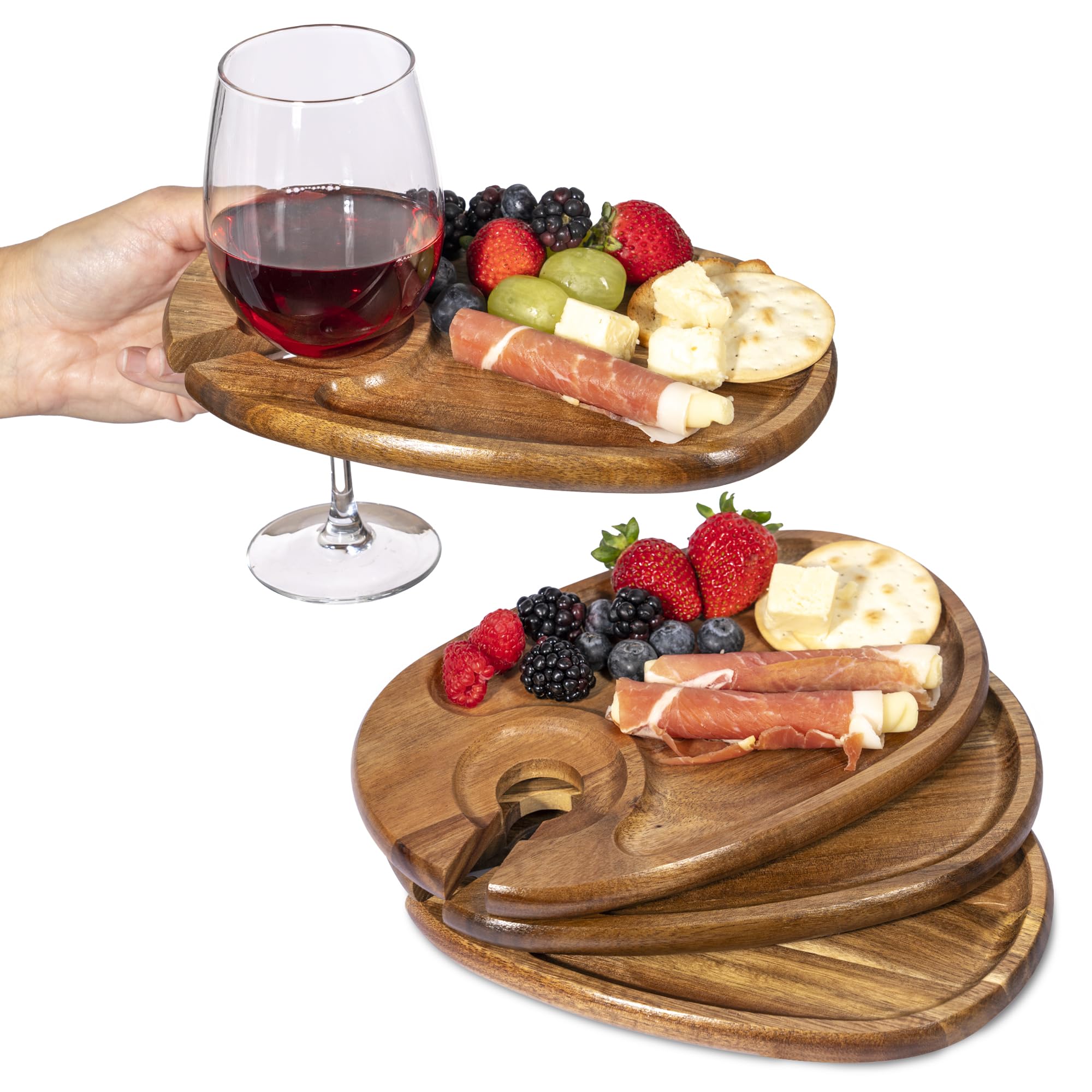 YEWBEE bandeja vino acacia con soporte incluido para bebidas y aperitivos