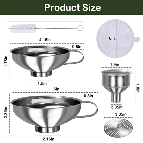 YEVIOR embudo de acero inoxidable, duradero y seguro para alimentos.