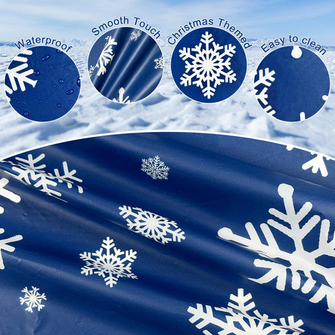 Mantel desechable para mesas redondas, diseño azul copos de nieve.