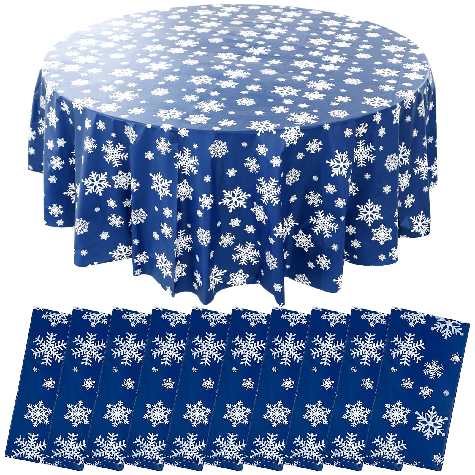 Mantel navideño redondo YEXEXINM 84 pulgadas con copos de nieve, protección y estilo.