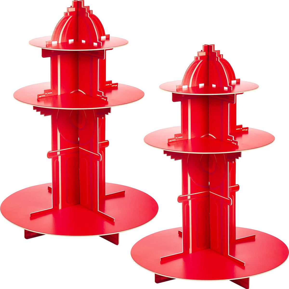 Yexiya hidrante cupcake tres niveles, soporte vistoso para fiestas de bomberos.