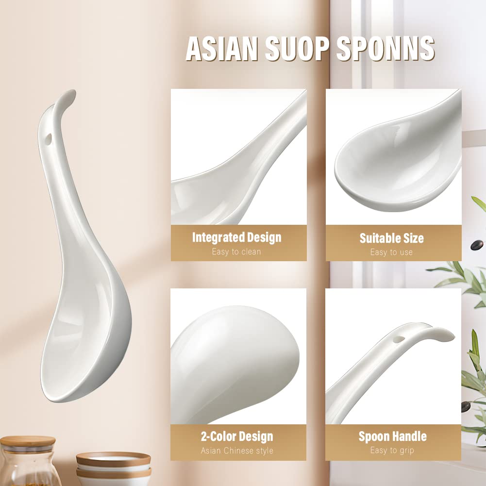 Cucharas de porcelana de alta temperatura YFWOOD, duraderas para caldos espesos.