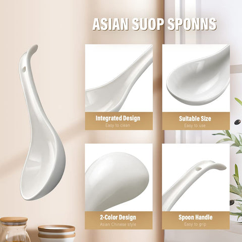Cucharas de porcelana de alta temperatura YFWOOD, duraderas para caldos espesos.