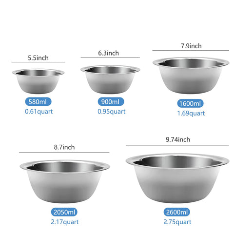 YGFRSTO tazón de mezcla acero inoxidable 2,17 qt, resistente para cocinar y servir.