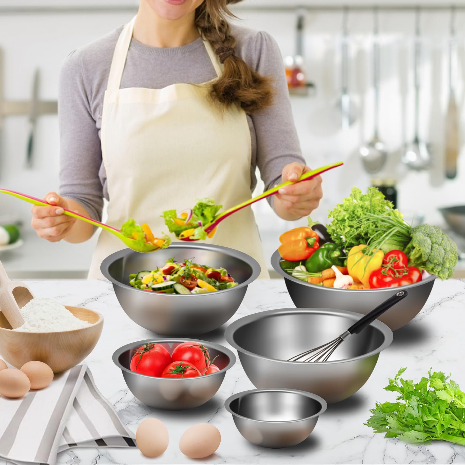 YGFRSTO tazón de mezcla acero inoxidable 2,75 qt, amplio para preparaciones y ensaladas.