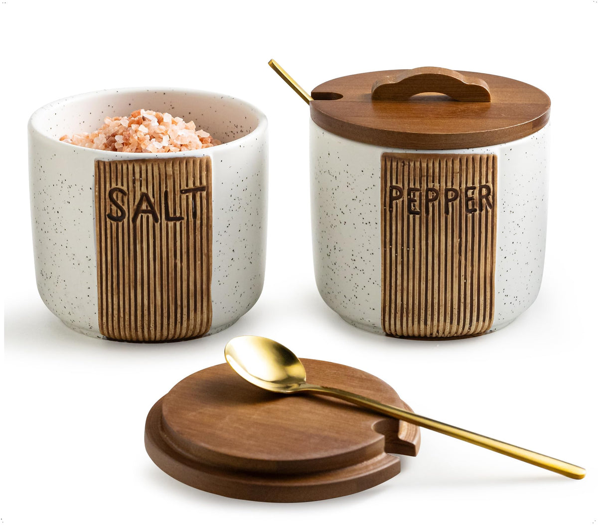 YHOJOY salero pimentero ceramico con tapa y cuchara para cocinas ordenadas