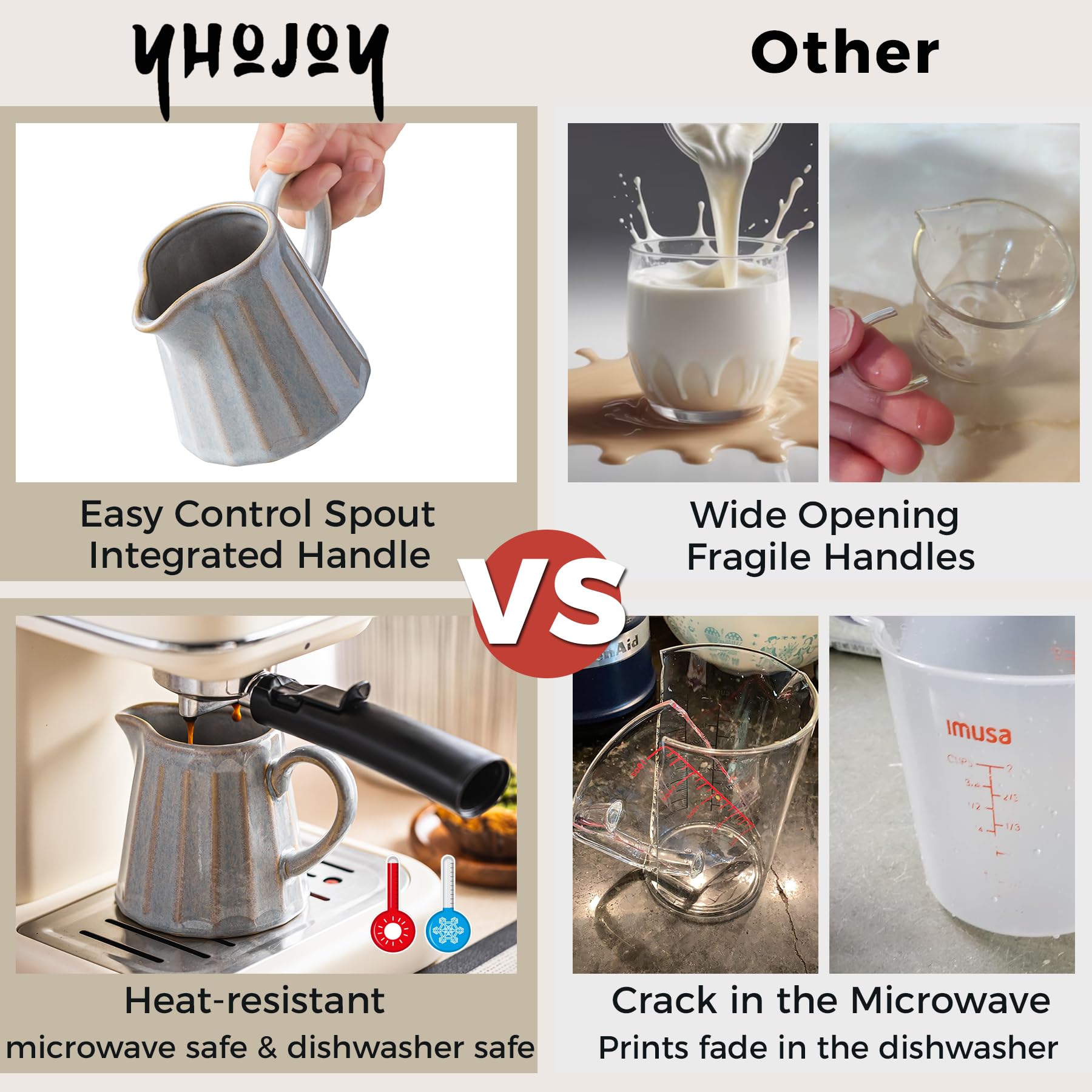 Jarro crema cerámico YHOJOY 17 oz, apto para microondas.