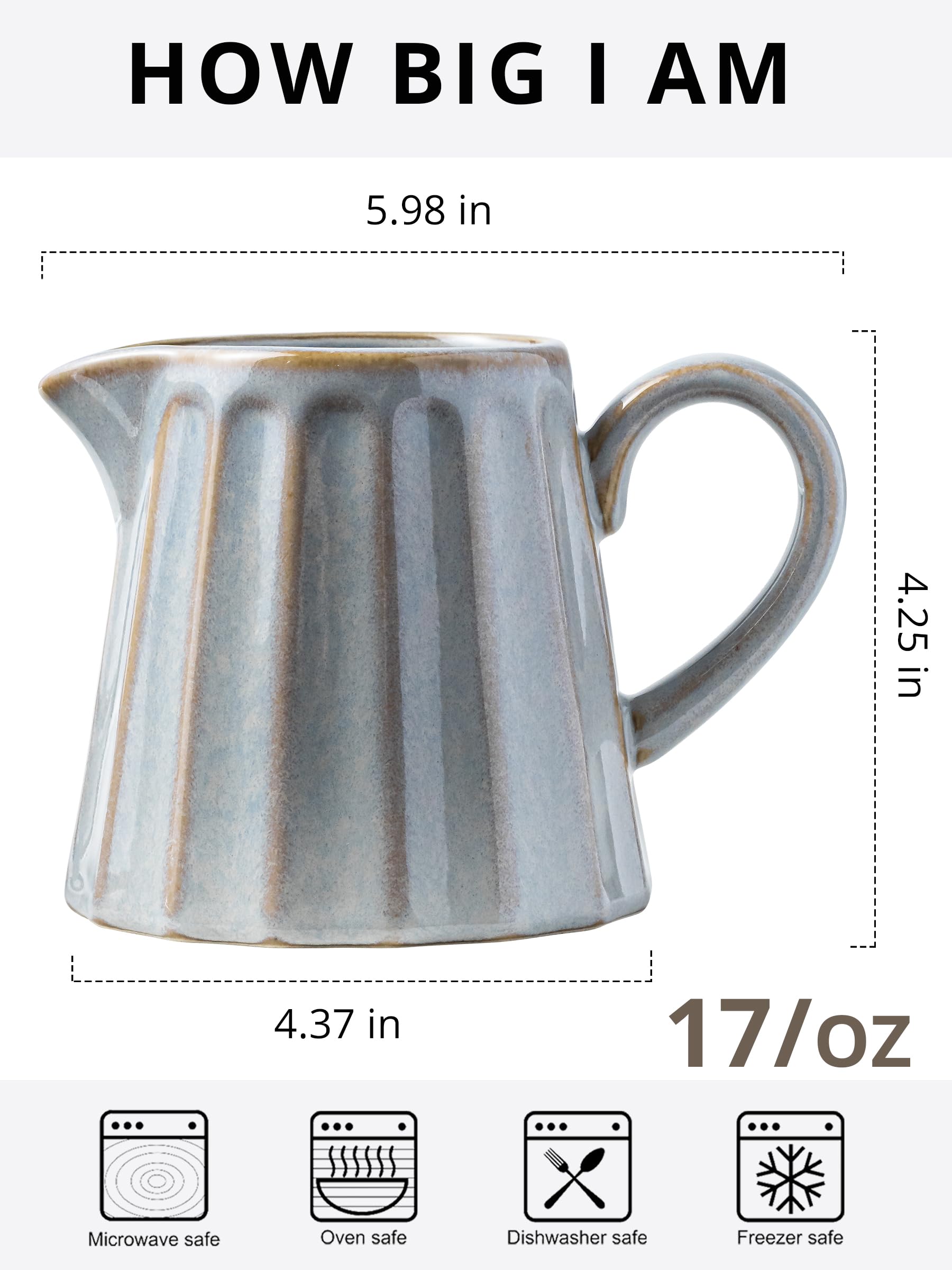 Jarro crema cerámico YHOJOY con rayas grises, diseño elegante para la mesa.