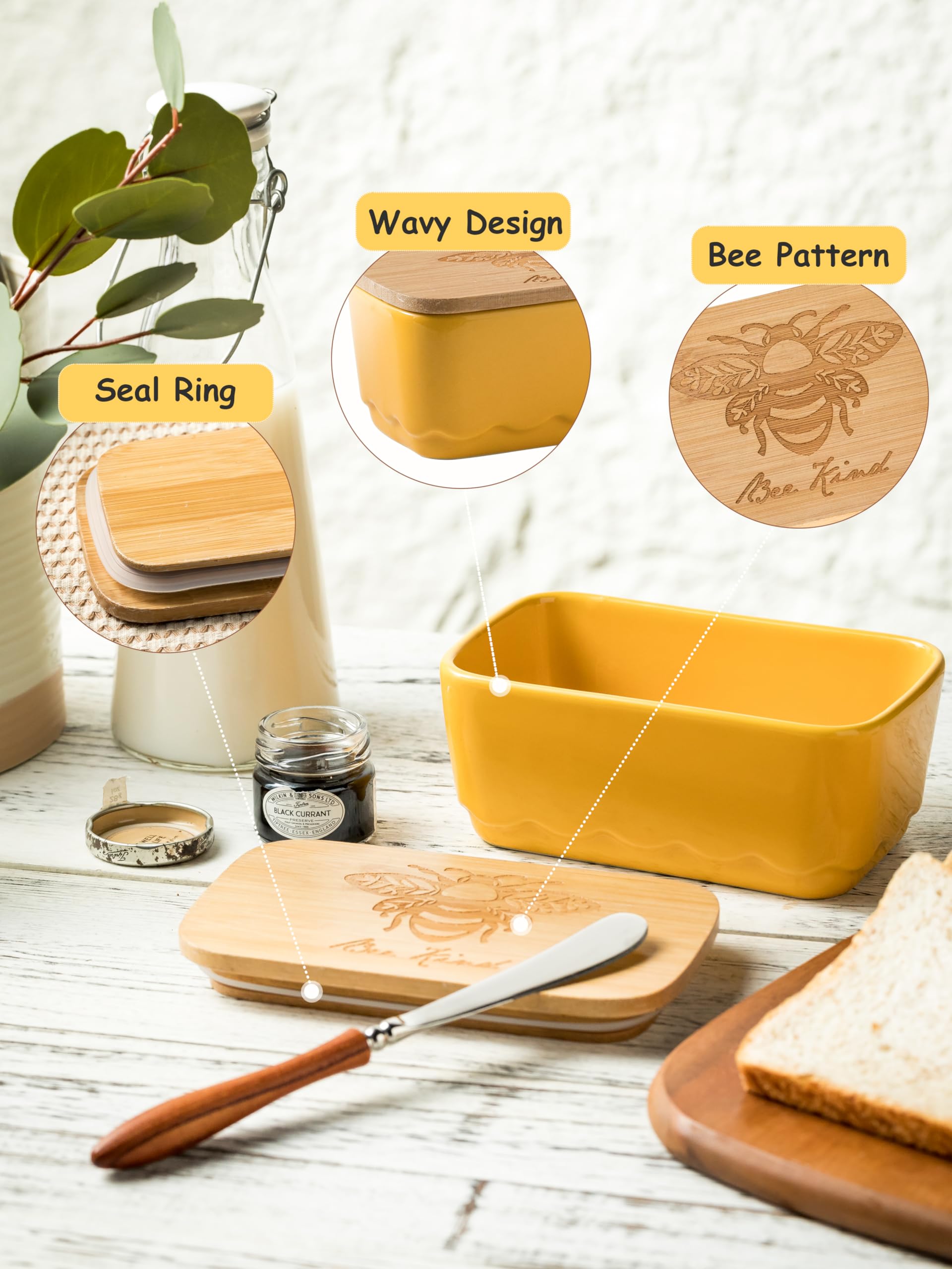 YHOJOY mantequera color amarillo brillante, complemento decorativo y práctico