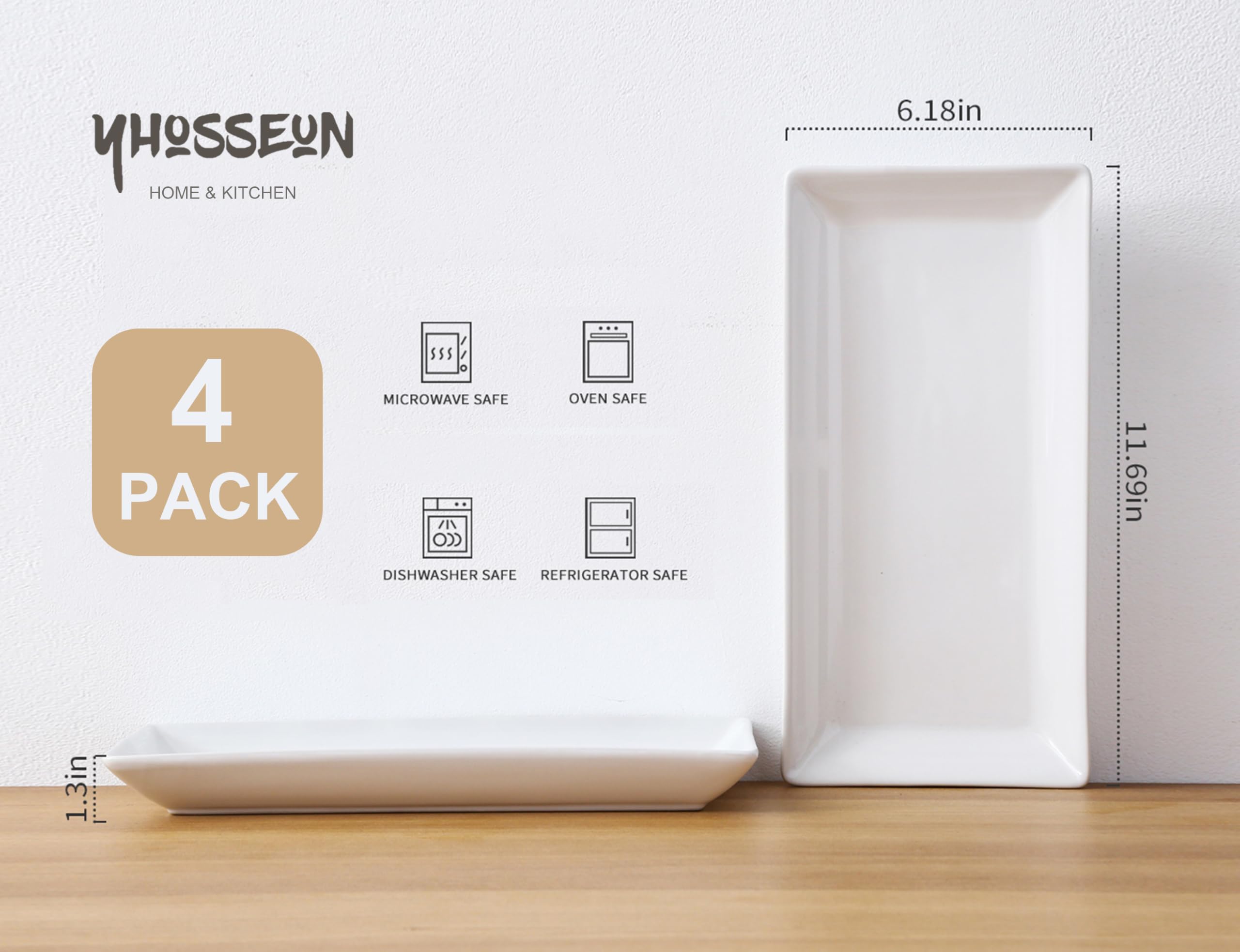 Platos rectangulares de cerámica blanca de YHOSSEUN para presentación de aperitivos.