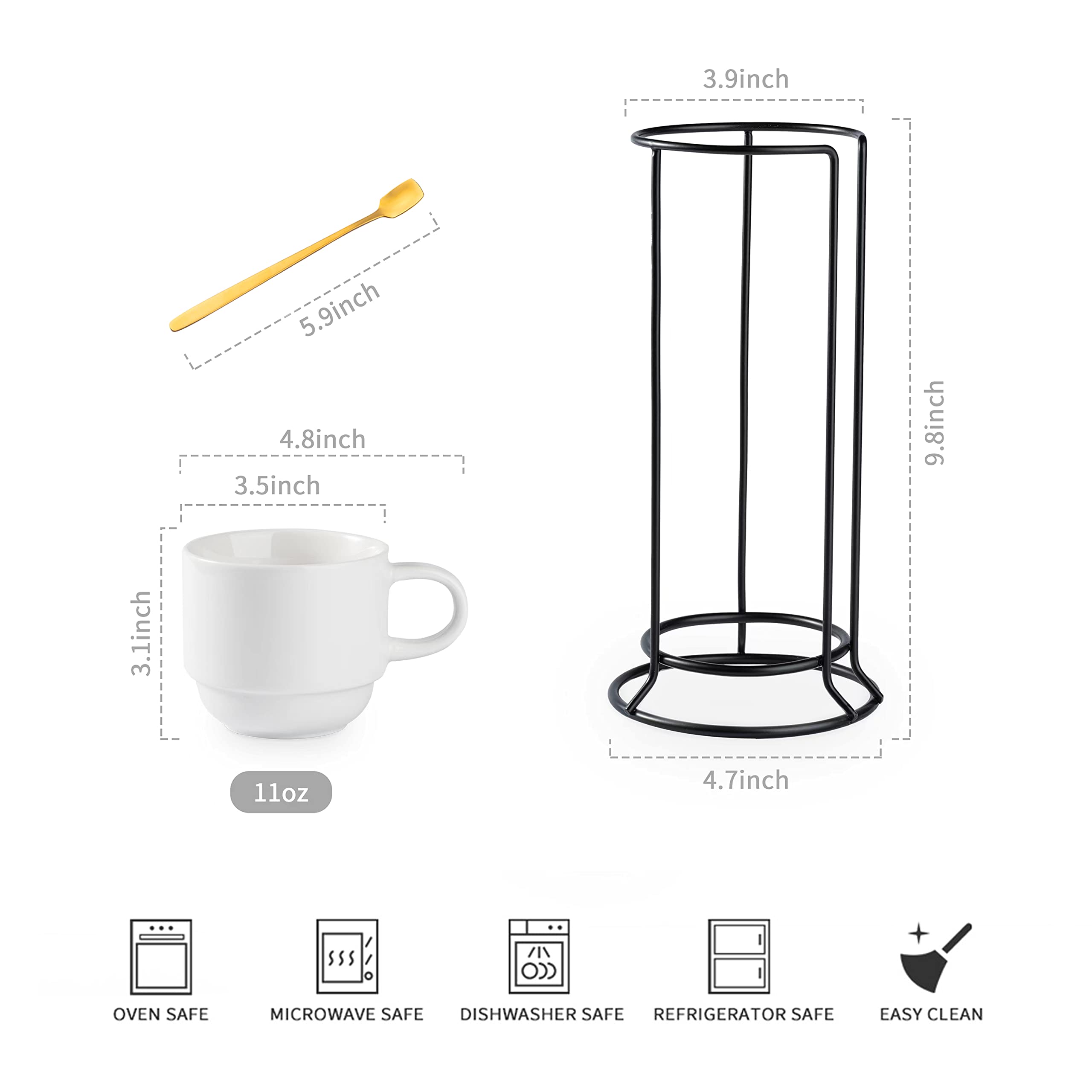 Tazas YHOSSEUN de porcelana 11oz apilables, perfectas para café, té o chocolate caliente.