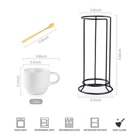 Tazas YHOSSEUN de porcelana 11oz apilables, perfectas para café, té o chocolate caliente.