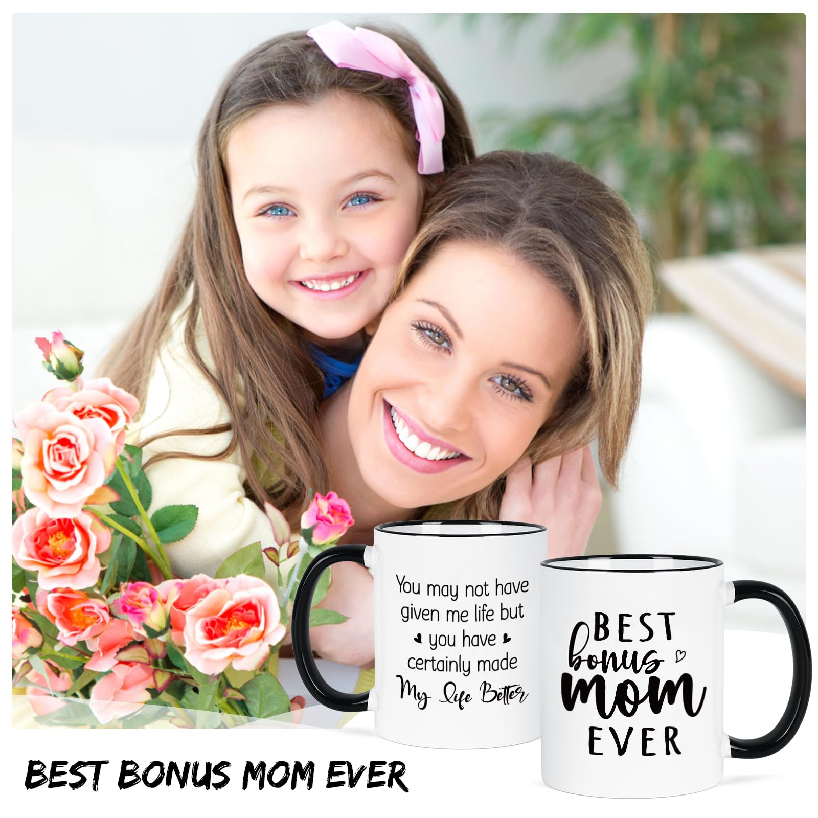 YHRJWN Bonus Mom trasera con frase destacada, ideal para celebrar.
