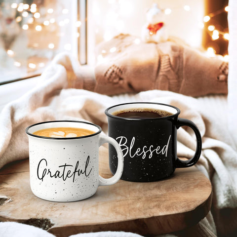 Taza YHRJWN Grateful Blessed asa en C, agarre cómodo para bebidas
