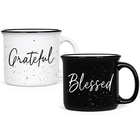 Taza YHRJWN Grateful Blessed vista frontal, ideal para café diario