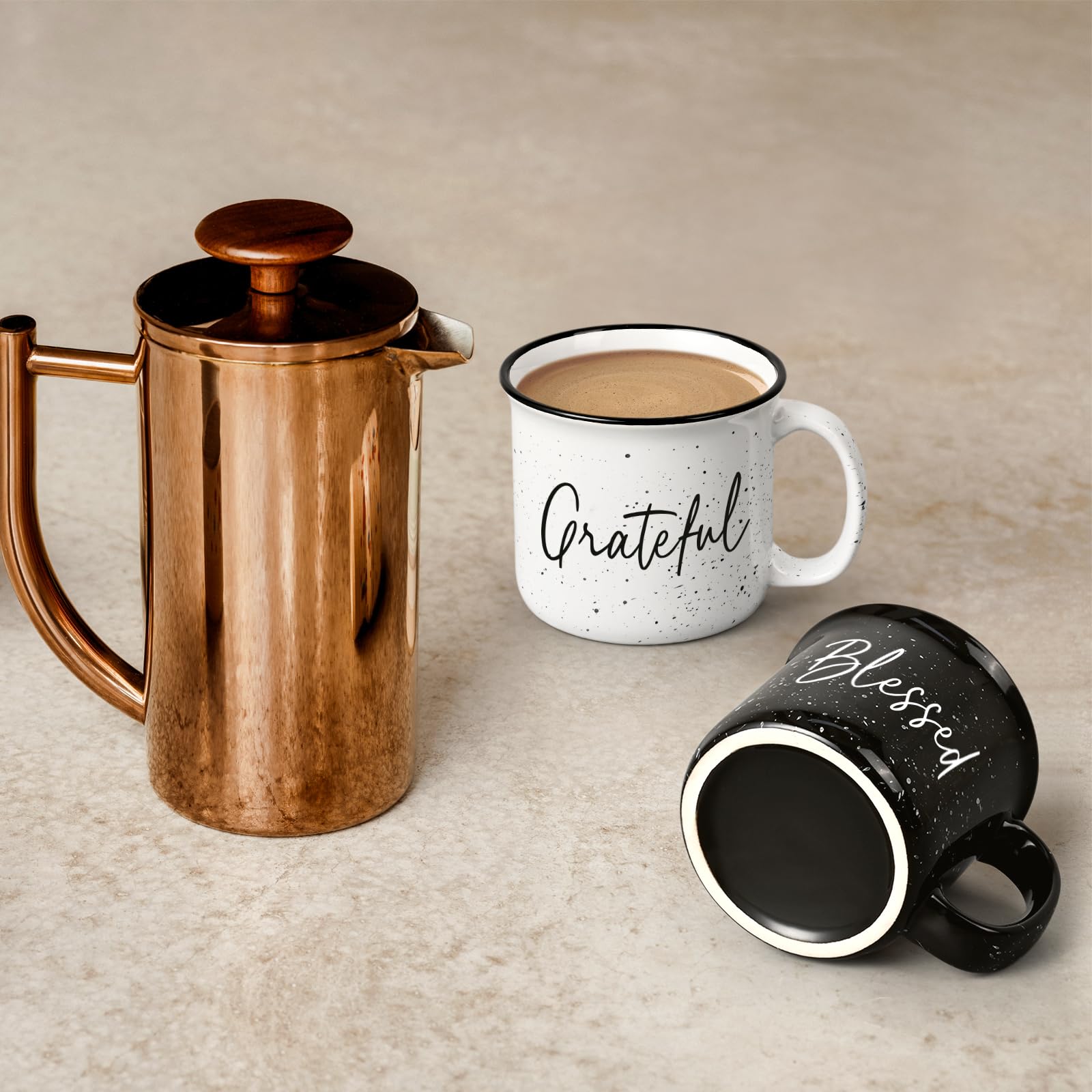 Taza YHRJWN Grateful Blessed acabado esmaltado brillante para regalo elegante
