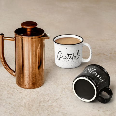 Taza YHRJWN Grateful Blessed acabado esmaltado brillante para regalo elegante