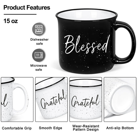 Taza de 15 onzas YHRJWN Grateful Blessed con gran capacidad