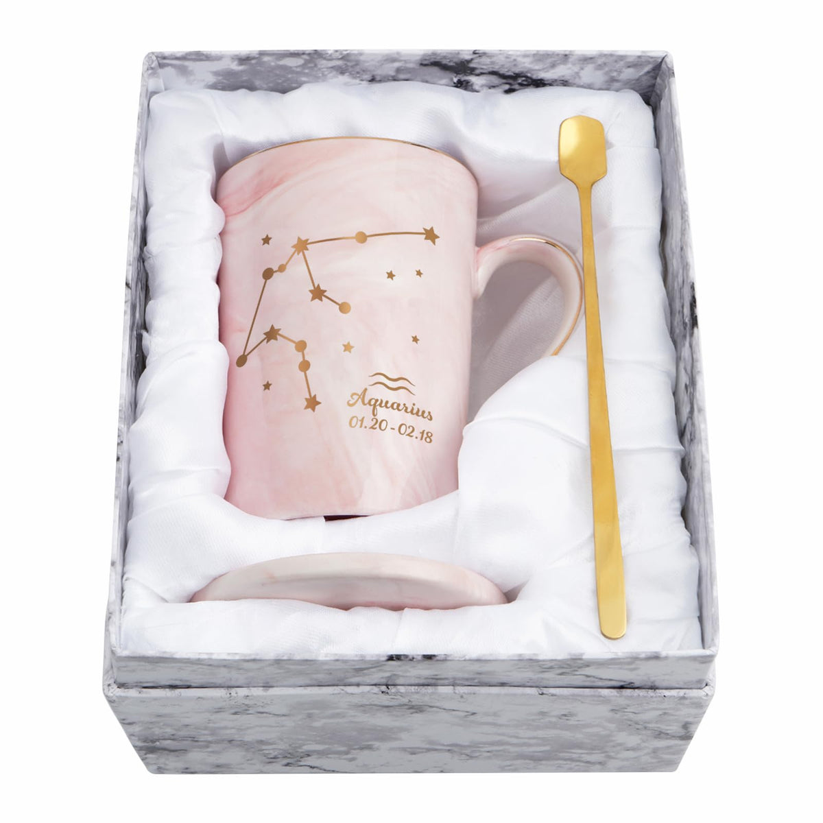 Taza YHRJWN acuario con constelación dorada, ideal para regalos.