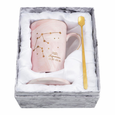 Taza YHRJWN acuario con constelación dorada, ideal para regalos.