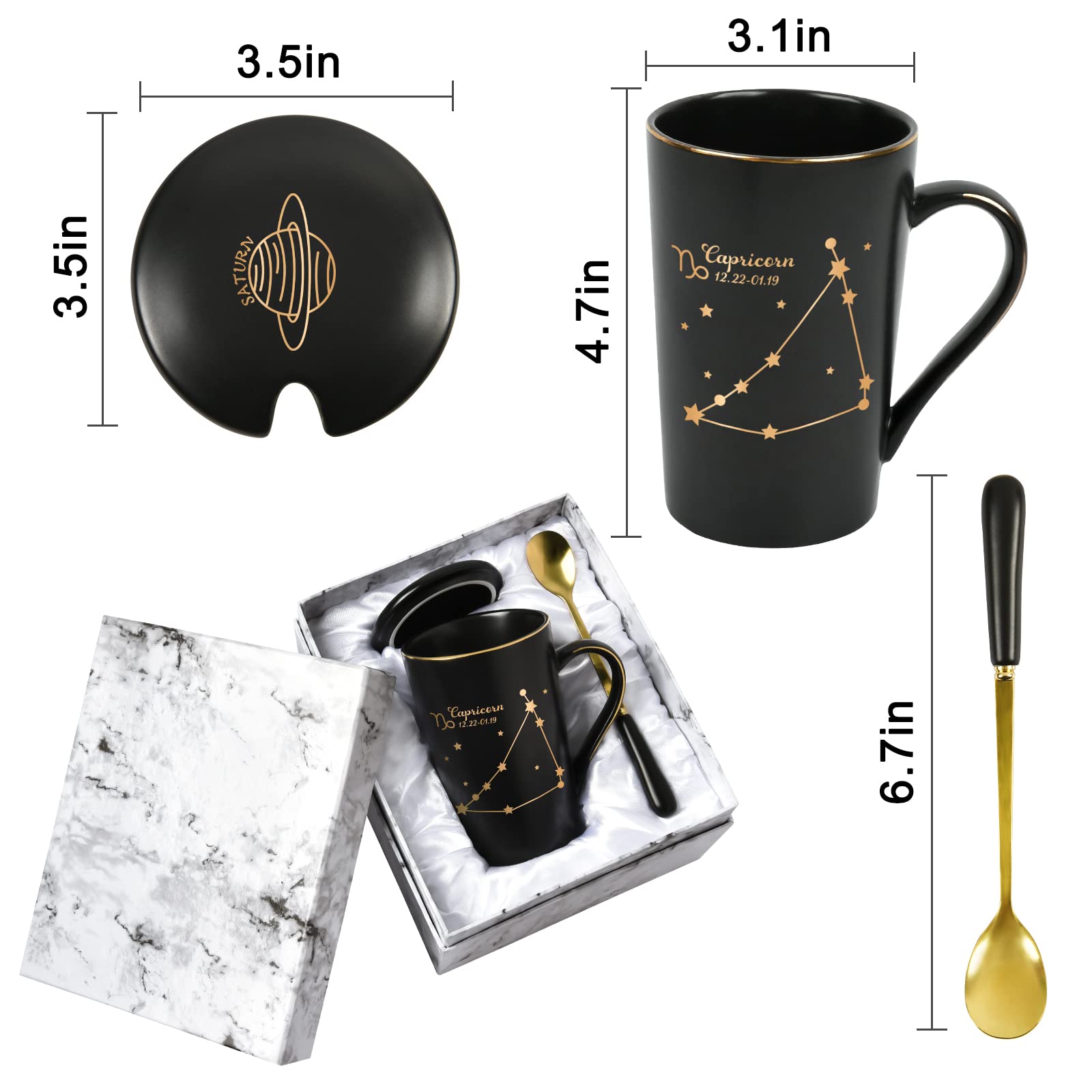 Borde dorado en la taza Capricornio de YHRJWN, toque premium