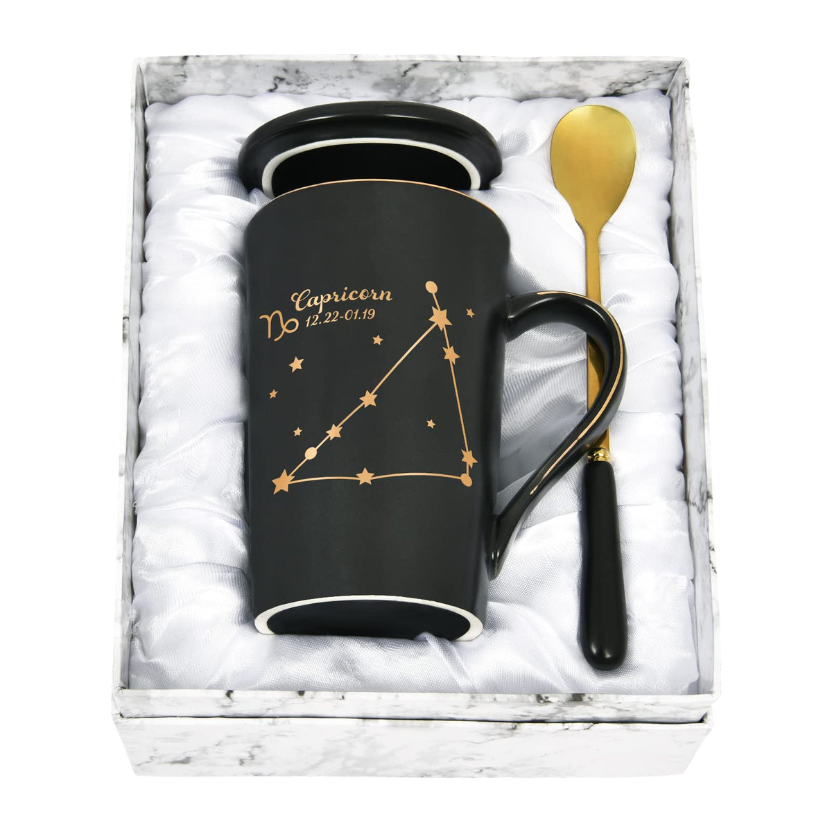 Taza YHRJWN Capricornio con constelación negra, perfecta para café matutino