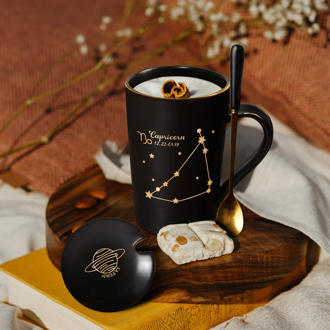 Taza YHRJWN Capricornio con diseño dorado, regalo elegante para amantes de la astrología